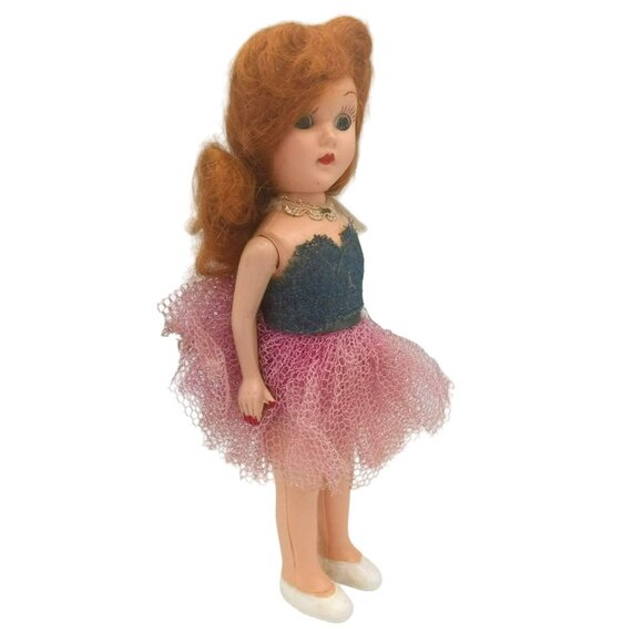Vintage 1950s Ballerina Doll Sleepy Eyes Pink Tulle Skirt 6.5 In Fashion Toy - Picture 11 of 15